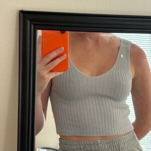 Gray Ribbed Knit Top